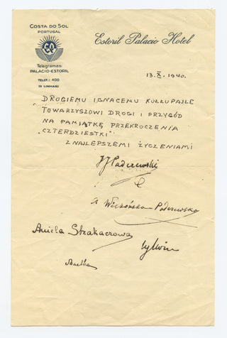 Paderewski, Ignace Jan. (1860–1941) Signed Letter, Sending Birthday Wishes