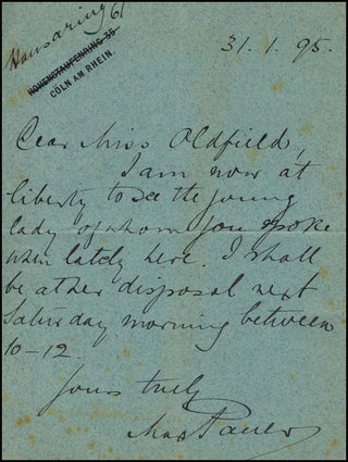 Pauer, Max von. (1866-1945) Autograph Letter