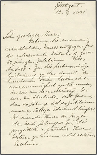 Pauer, Max von. (1866-1945) Autograph Letter