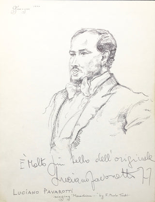 Pavarotti, Luciano. (1935-2007)  [Krishizki, George. (1924-2001)] Signed Drawing with humorous inscription