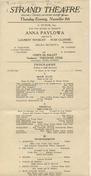 Pavlova, Anna. (1881–1931) Group of Programs