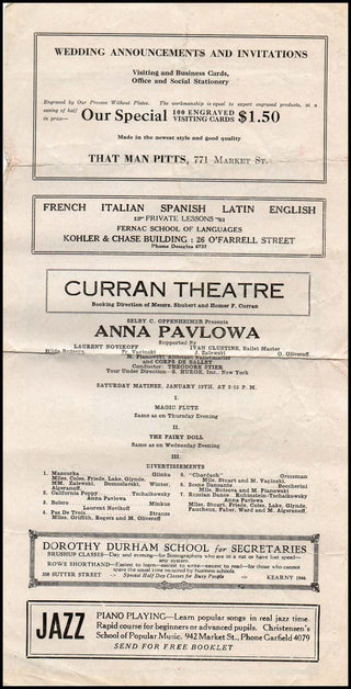 Pavlova, Anna. (1881-1931) Autograph Signature and 1916 Program