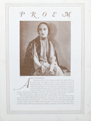 Pavlova, Anna. (1881-1931) 1925 Souvenir Program