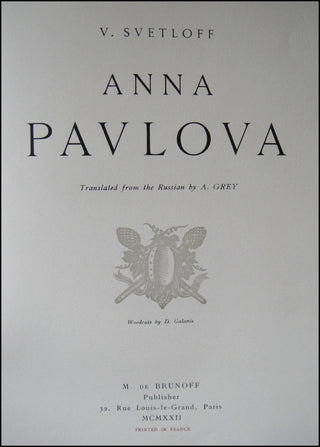 Pavlova, Anna. (1881-1931) [M. de Brunoff] Anna Pavlova, SIGNED