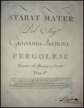 Pergolesi, Giovanni Battista. (1710-1736) [Durante, Franceso. (1684-1755)] Miserere, Stabat Mater, Musique Sacrée: Bound Volume of Early French Editions