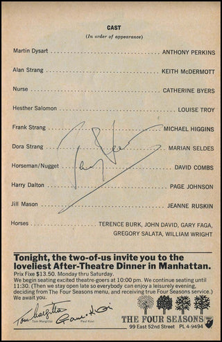 [Hollywood] Perkins, Anthony. (1932–1992) Signed 1975 "Equus" Program