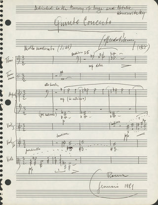 Petrassi, Goffredo. (1904–2003) "Quinto Concerto" - Autograph Musical Quotation Signed