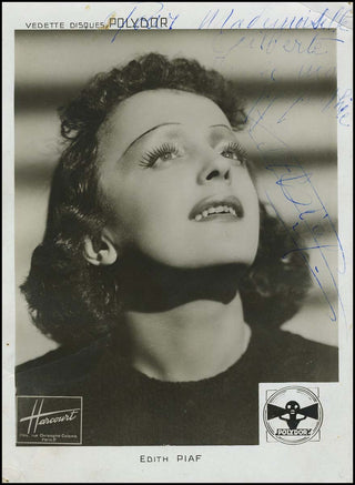 [Jazz & Song] Piaf, Edith. (1915–1963) Beautiful Signed Photograph of "The Sparrow"