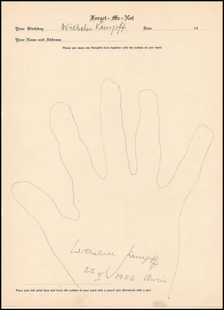 [Pianist Hands] Arrau, Claudio. (1903–1991) & Casadesus, Robert. (1899–1972), Cortot, Alfred. (1877–1962) & Fischer, Edwin. (1886–1960) & Kempff, Wilhelm. (1895–1991) Collection of Signed Pianist Hand Tracings