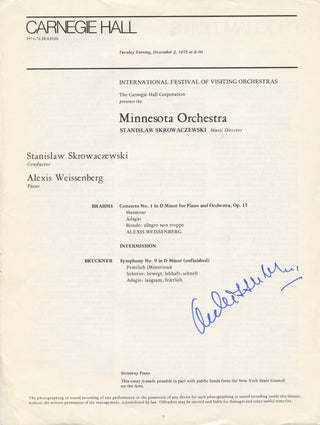 [Pianists] Leinsdorf, Erich. (1912–1993) & Watts, André. (b. 1946) & Graffman, Gary. (b. 1928) & De Larrocha, Alicia. (1923–2009) & Weissenberg, Alexis. (1929–2012) Collection of Signed Program Pages