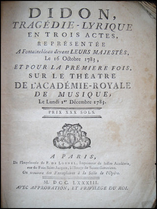 Piccini, Niccolò. (1728 - 1800) [Marmontel, Jean-François. (1723 - 1799)] Didon. Tragédie-Lyrique en trois actes