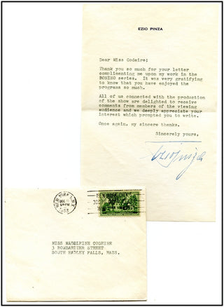 Pinza, Ezio. (1892-1957) Unusual Signed Letter regarding his short-lived NBC series "Bonino."