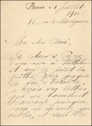 Plancon, Pol. (1851-1914) Autograph Letter about Leaving America