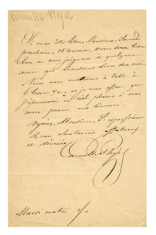 [Chopin, Frédéric. (1810–1849)] Pleyel, Camille. (1788–1855) Autograph Letter