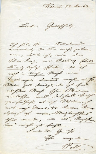 [Berlioz, Hector. (1803–1869)] Pohl, Richard. (1826–1896) [Gottschalg, Alexander Wilhelm. (1827–1908)] Autograph Letter