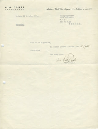 Ponti, Gio. (1891–1979) Typed Letter Signed