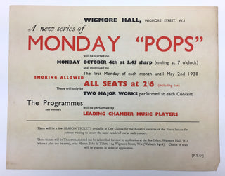 [Pops] Monday "Pops" - 1937 Wigmore Hall Concert Flyer