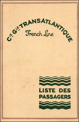 [Porter, Cole. (1891–1964)] 1932 Transatlantique French Line Liste des Passagers