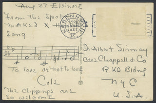 Porter, Cole. (1891–1964) "To Love or Not to Love" - Autograph Musical Quotation on a Postcard