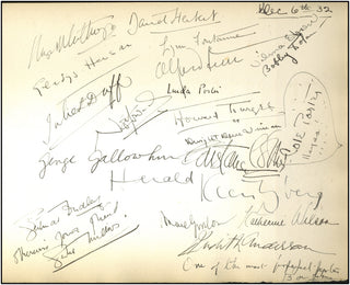 Porter, Cole. (1891–1964) [Noel Coward, Alfred Lunt, Lynn Fontanne etc.] Signed Page from Clifton Webb's Guest Book