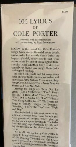 Porter, Cole. (1891–1964) "103 Lyrics of Cole Porter" - Signed First Edition to Mike Connolly