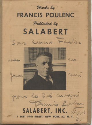 Poulenc, Francis. (1899–1963)  Salabert Works Catalogue - Inscribed to Conductor Edvard Fendler after his recording of "Bal Masqué"