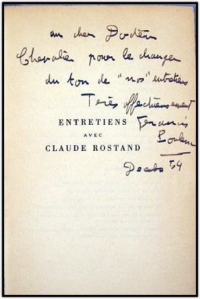 Poulenc, Francis. (1899-1963) Entretiens avec Claude Rostand  - INSCRIBED