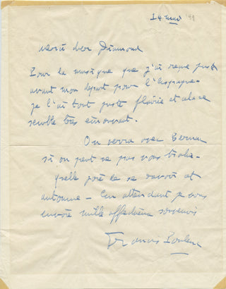 Poulenc, Francis. (1899–1963) [Diamond, David. (1915–2005)] Autograph Letter Signed to David Diamond