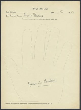 Poulenc, Francis. (1899–1963) Signed Hand Tracing