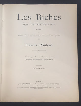 Poulenc, Francis. (1899–1963) [Heugel, Jacques. (1890–1979)] Les Biches - INSCRIBED TO HIS PUBLISHER