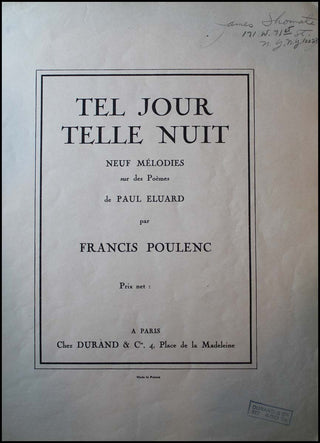 Poulenc, Francis. (1899-1963) Two Scores from the Library of James Shomate