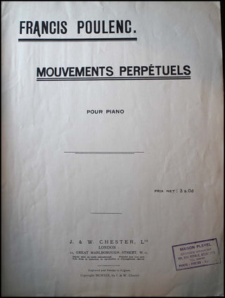 Poulenc, Francis. (1899-1963) Mouvements perpétuels.  Pour piano.