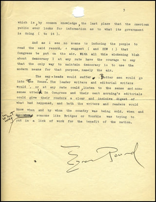 [Literature] Pound, Ezra. (1885-1972) "The Cabinet of a Dream and Congress Should Go on the Air"  - Signed and Annotated Manuscript