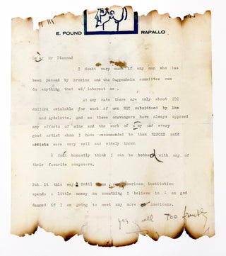 Pound, Ezra. (1885–1972) [Diamond, David. (1915–2005)] "I am god damned if I am going to meet any more Americans" - Typed Letter Signed to DAVID DIAMOND