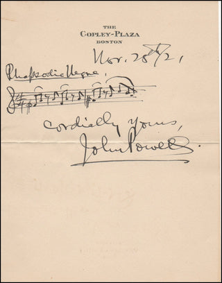 Powell, John. (1882-1963) Autograph Musical Quotation, "Rhapsodie Negre."