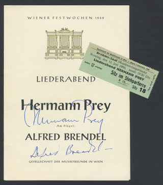 Prey, Hermann. (1929–1998) & Brendel, Alfred. (b. 1931) Signed Program