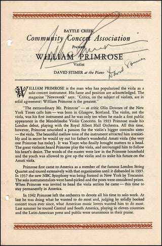 Primrose, William. (1903-1982) Signed Program