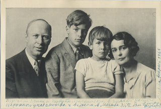 [Prokofiev, Sergei. (1891–1953)] Prokofiev, Lina. (1898–1989) [Magaloff, Nikita. (1912–1992)] Signed Photograph of the Prokofiev Family to Nikita Magaloff