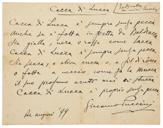 Puccini, Giacomo. (1858–1924) “CACCA DI LUCCA” - Obscene Autograph Poem