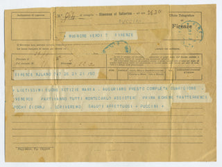 Puccini, Giacomo. (1858–1924) [Mugnone, Leopoldo. (1858–1941)] Original Telegrams to Mugnone