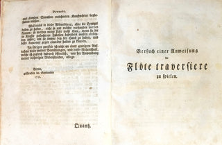 Quantz, Johann Joachim. (1697–1773) Versuch einer Anweisung die Flöte traversiere zu spielen [...] mit Exempeln erläutet. Nebst XXIV. Kupfertafeln.