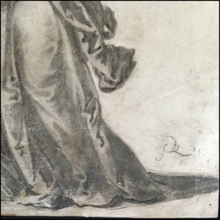 [Music Iconography, Lute] Quast, Pieter Jansz. (1606 - 1647) Elegant lady playing the lute - ORIGINAL 1641 DRAWING