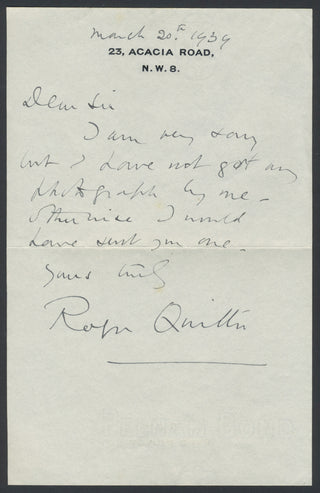 Quilter, Roger. (1877–1953) Autograph Letter