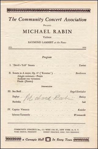 Rabin, Michael. (1936–1972) Signed Recital Progam