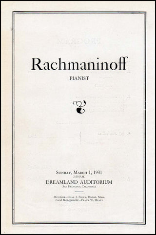 Rachmaninoff, Sergei. (1873–1943) 1931 Recital Program