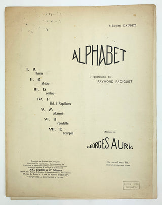 [Ravel, Maurice. (1875-1937)] Auric, Georges.  (1899-1983)  "Alphabet" - SIGNED PRESENTATION COPY TO RAVEL