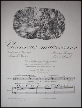 Ravel, Maurice. (1875-1937) Chansons madécasses. Traduites en Francais par Evariste Parny.