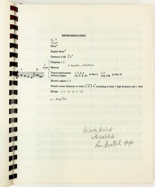 Reich, Steve. (b. 1936) "Tehillim" - Pre-Publication Annotated Score Signed to NY PHIL Assistant Conductor