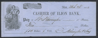 [Guns] Remington, Eliphalet. (1793–1861) Signed 1853 Bank Check