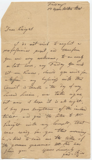 Ries, Ferdinand. (1784-1838) Autograph Letter Signed - "My suffering with this Concert is terrible"